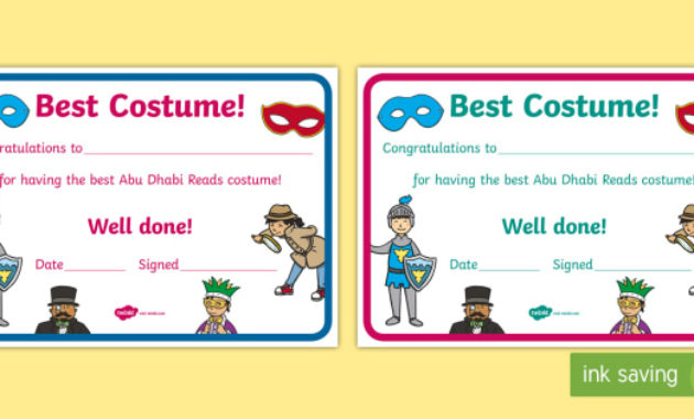 Abu Dhabi Reads Best Costume Certificate (Teacher Made) throughout New Best Dressed Certificate