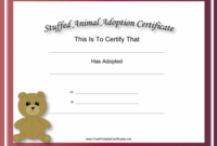 Adoption Certificate Stuffed Animal Bear Academic pertaining to Stuffed Animal Adoption Certificate Template Free