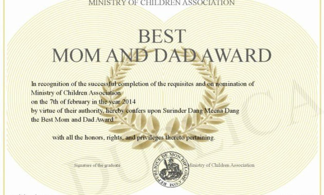 Best Dad Award Printable Awesome Best Mom And Dad Award In intended for Best Dad Certificate Template