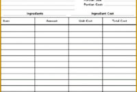 Best Recipe Cost Spreadsheet Template