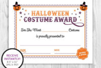 Certificate Best Halloween Costume Award Halloween Party within Best Dressed Certificate