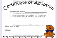 Certificate Of Adoption Teddy Bear Stuffed Animal regarding Stuffed Animal Adoption Certificate Template Free