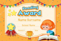 Certificate Template Design For Reading Award With Girl for Awesome Reader Award Certificate Templates