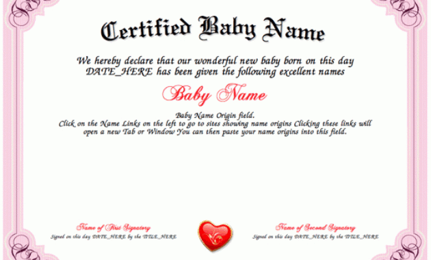 Certified Baby Name | Make Your Own Certificate pertaining to Baby Shower Game Winner Certificate Templates