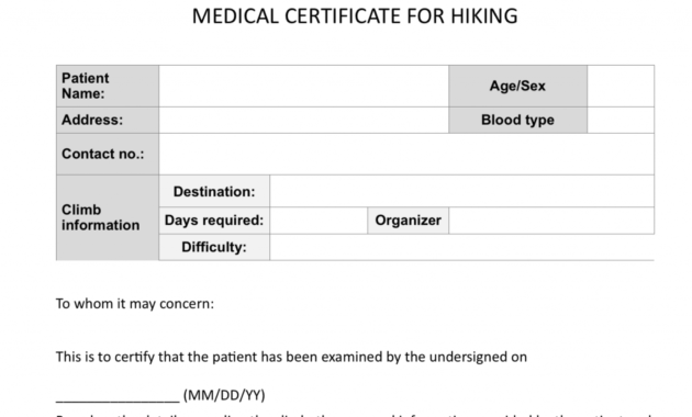 Climb Health: Sample Medical Certificate For Hiking with New Physical Fitness Certificate Template 7 Ideas