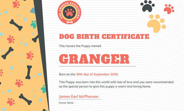 Dog-Birth-Certificate-1-Editable-Word-Doc-Printable within Pet Birth Certificate Template