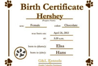 Dog Birth Certificate Template Puppy Birth Certificates with Pet Birth Certificate Template 24 Choices