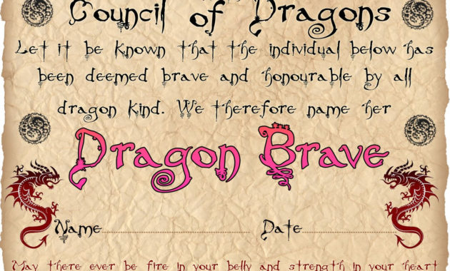 Dragon Bravery Certificate (Girl) | Dragon, Bravery in Professional Bravery Certificate Templates
