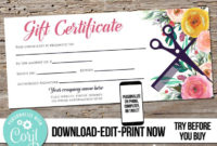 Editable Custom Hair Salon Gift Certificate Template throughout Awesome Salon Gift Certificate