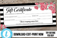 Editable Custom Printable Gift Certificate Template with Printable Photography Gift Certificate Template