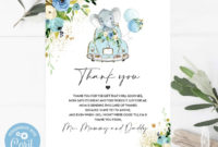 Editable Drivebaby Shower Thank You Card Blue Elephant intended for Baby Shower Gift Certificate Template