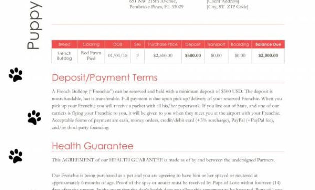 Fantastic Dog Sale Contract Template