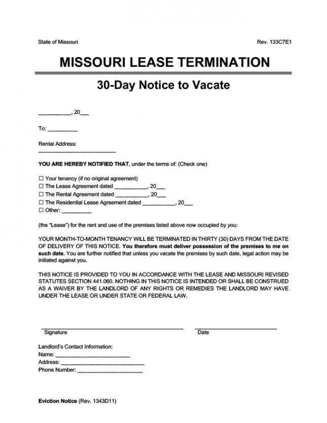 Free 30 Day Notice Contract Termination Letter Template