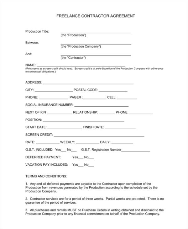 Free Freelance Writer Agreement Contract