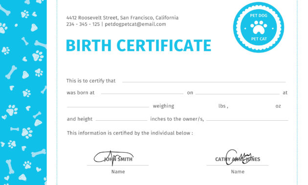 Free Pet Birth Certificate Template In Psd, Ms Word intended for Pet Birth Certificate Template 24 Choices