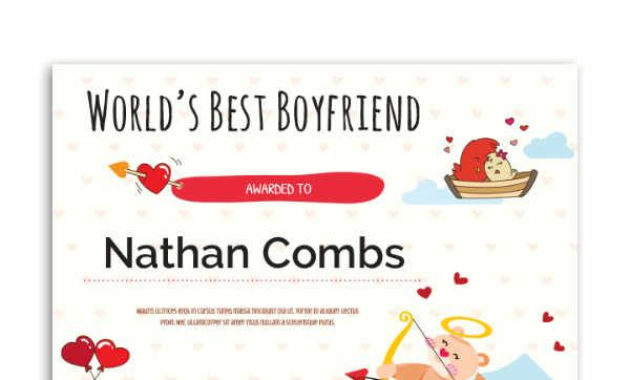Free &amp;quot;World&amp;#039;S Best Boyfriend&amp;quot; Award Certificate Template with regard to New Best Boyfriend Certificate Template