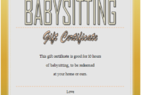 Gift Certificate For Babysitting - Coupon Gift Card with Amazing Babysitting Certificate Template