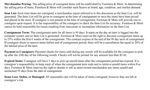 New Consignment Shop Contract Template