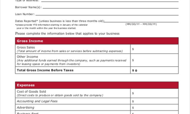 New Home Business Profit And Loss Statement Template