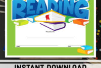 Outstanding Reading Certificate Instant Download Printable pertaining to Reading Certificate Template Free