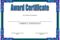 Perfect Attendance Award Certificate Free Printable inside Perfect Attendance Certificate Template Editable