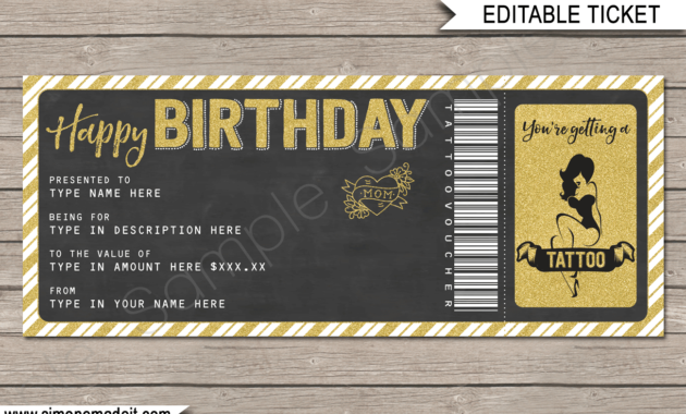 Printable Birthday Tattoo Gift Voucher Template | Diy Gift with Best Birthday Gift Certificate