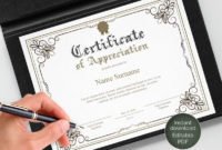 Printable Certificate Of Appreciation Editable Certificate within Recognition Certificate Editable