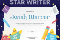 Printable Star Writer Award Certificate Template regarding Best Star Reader Certificate Templates