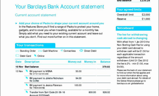 Professional Bank Account Statement Template