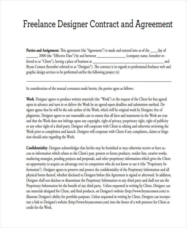 Professional Freelance Writer Agreement Contract