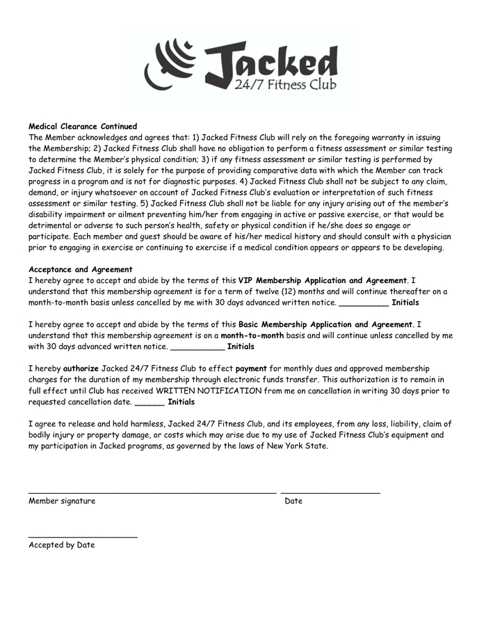 Professional Gym Membership Contract Agreement