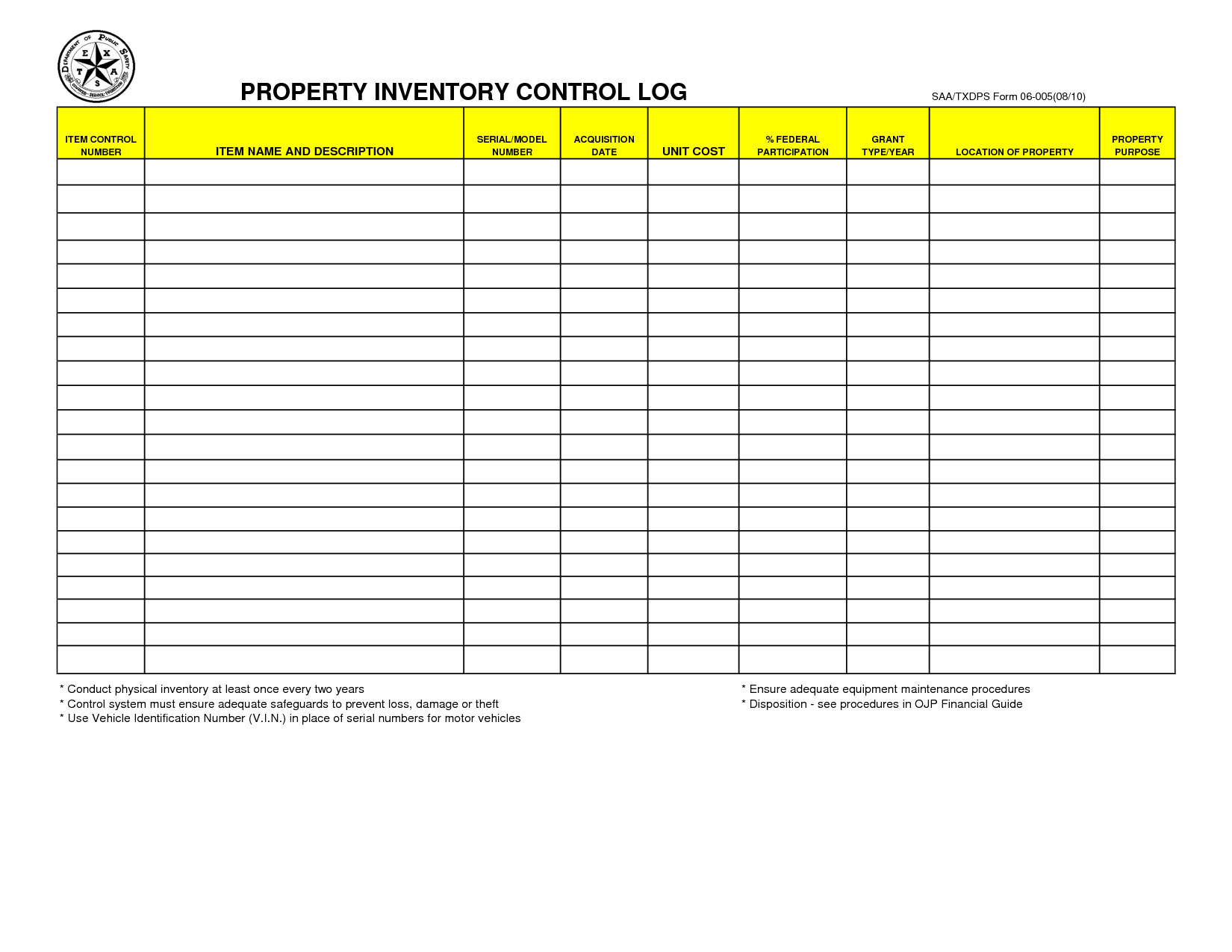 Professional Inventory Log Sheet Template