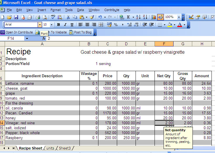 Professional Recipe Food Cost Template
