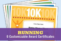 Running Certificates Pack Runner Award 5K 10K Fun Run One throughout 5K Race Certificate Template