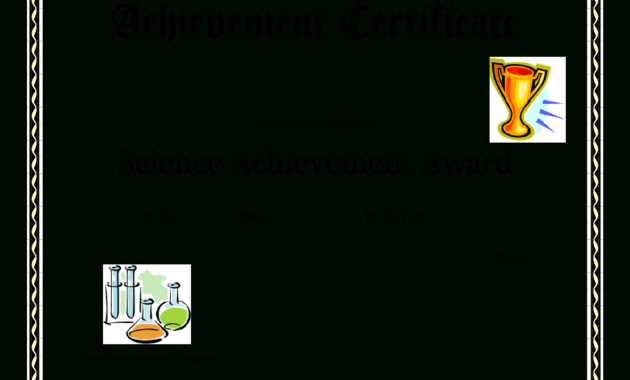 Science Achievement Award Printable Certificate within Fantastic Outstanding Effort Certificate Template