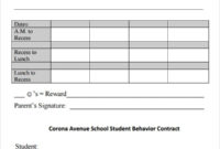Simple Behavior Contract Template For Elementary Students
