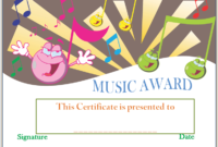 Smiley Face Music Award Certificate with Piano Certificate Template Free Printable