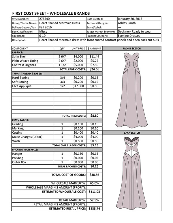 Stunning Fashion Cost Sheet Template