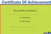 Table Tennis Certificate Of Achievement Template in Table Tennis Certificate Template Free