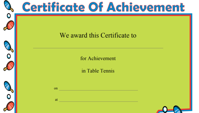 Table Tennis Certificate Of Achievement Template in Table Tennis Certificate Template Free