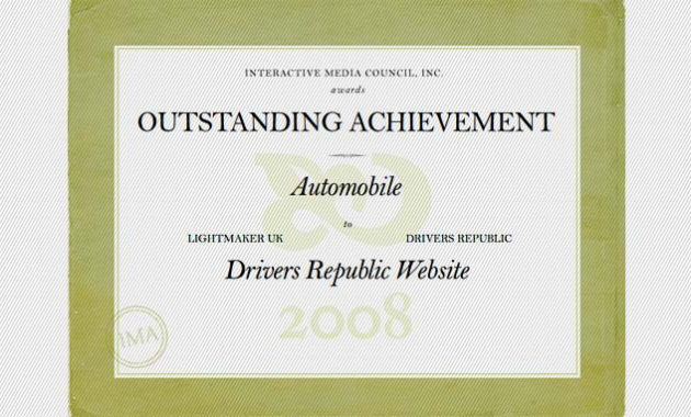 Winner 2008 - Outstanding Achievement Award For The throughout Stunning Outstanding Achievement Certificate