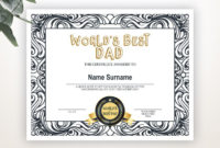 World&amp;#039;S Best Dad, Best Dad Award, Gift For Father&amp;#039;S Day pertaining to Best Dad Certificate Template