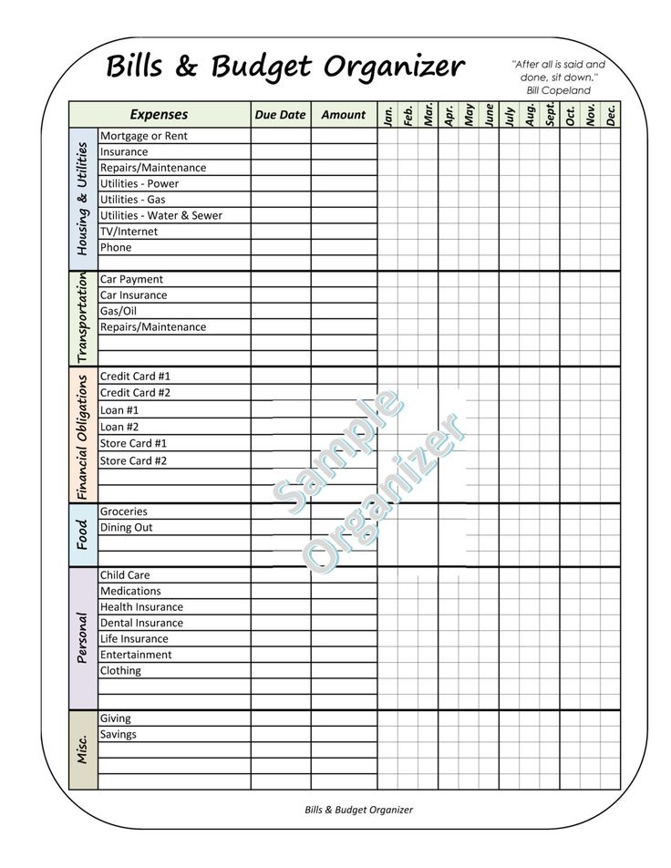 Fascinating Budget And Bill Planner Template