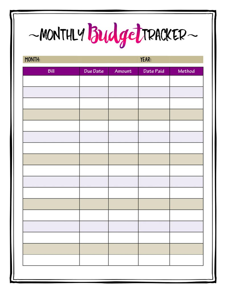 New Budget And Bill Planner Template